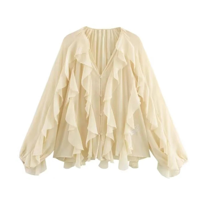 Women's Ruffle Sheer Blouse