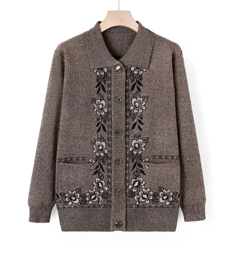 Women's Wool Knit Cardigan Jacket with Lapel Collar