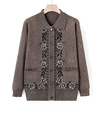 Women's Wool Knit Cardigan Jacket with Lapel Collar