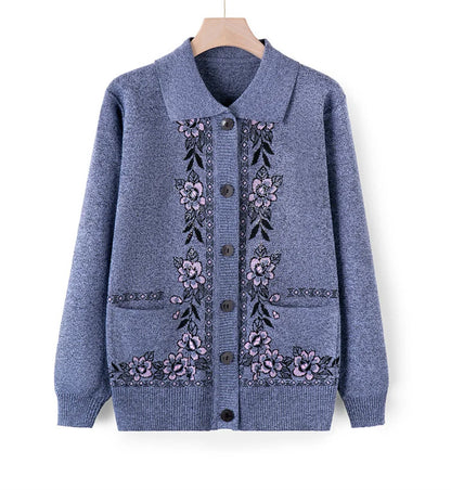 Women's Wool Knit Cardigan Jacket with Lapel Collar