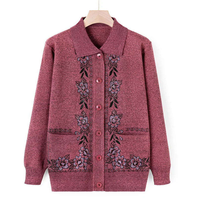 Women's Wool Knit Cardigan Jacket with Lapel Collar