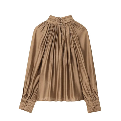 Women's Stand Collar Long Sleeve Blouse
