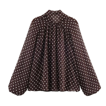 Women's Polka Dot High Neck Blouse