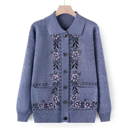 Women's Wool Knit Cardigan Jacket with Lapel Collar