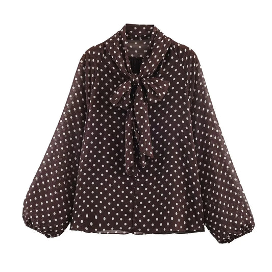 Women's Polka Dot High Neck Blouse
