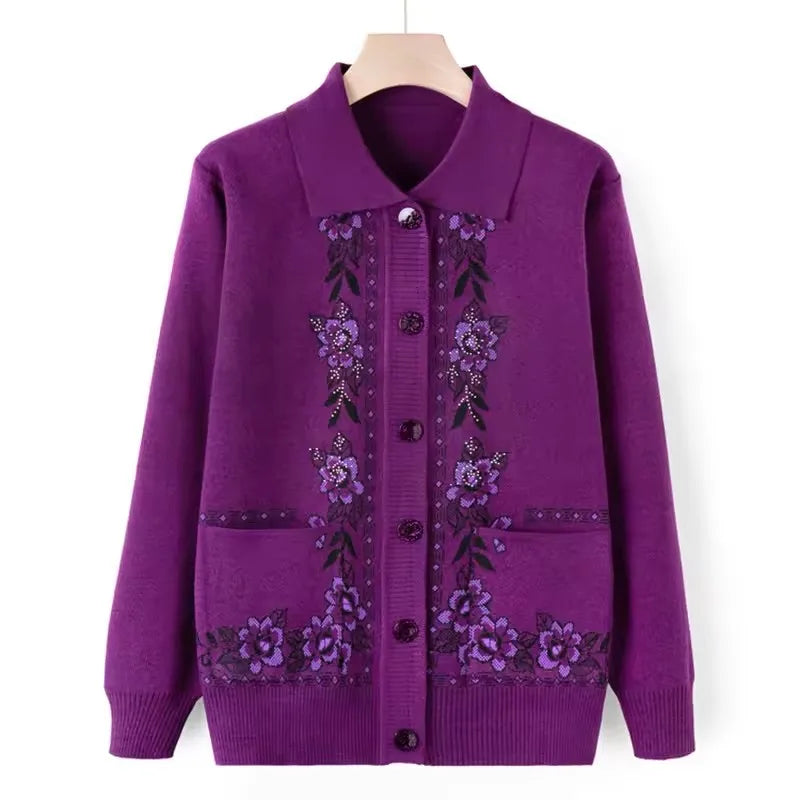 Women's Wool Knit Cardigan Jacket with Lapel Collar