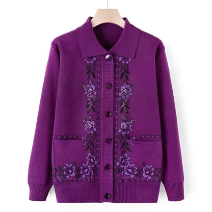 Women's Wool Knit Cardigan Jacket with Lapel Collar