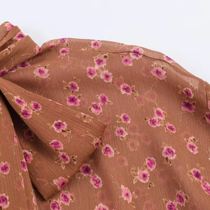 Women's Floral Bow Ruffle Blouse