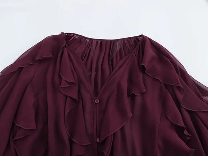 Women's Ruffle Sheer Blouse