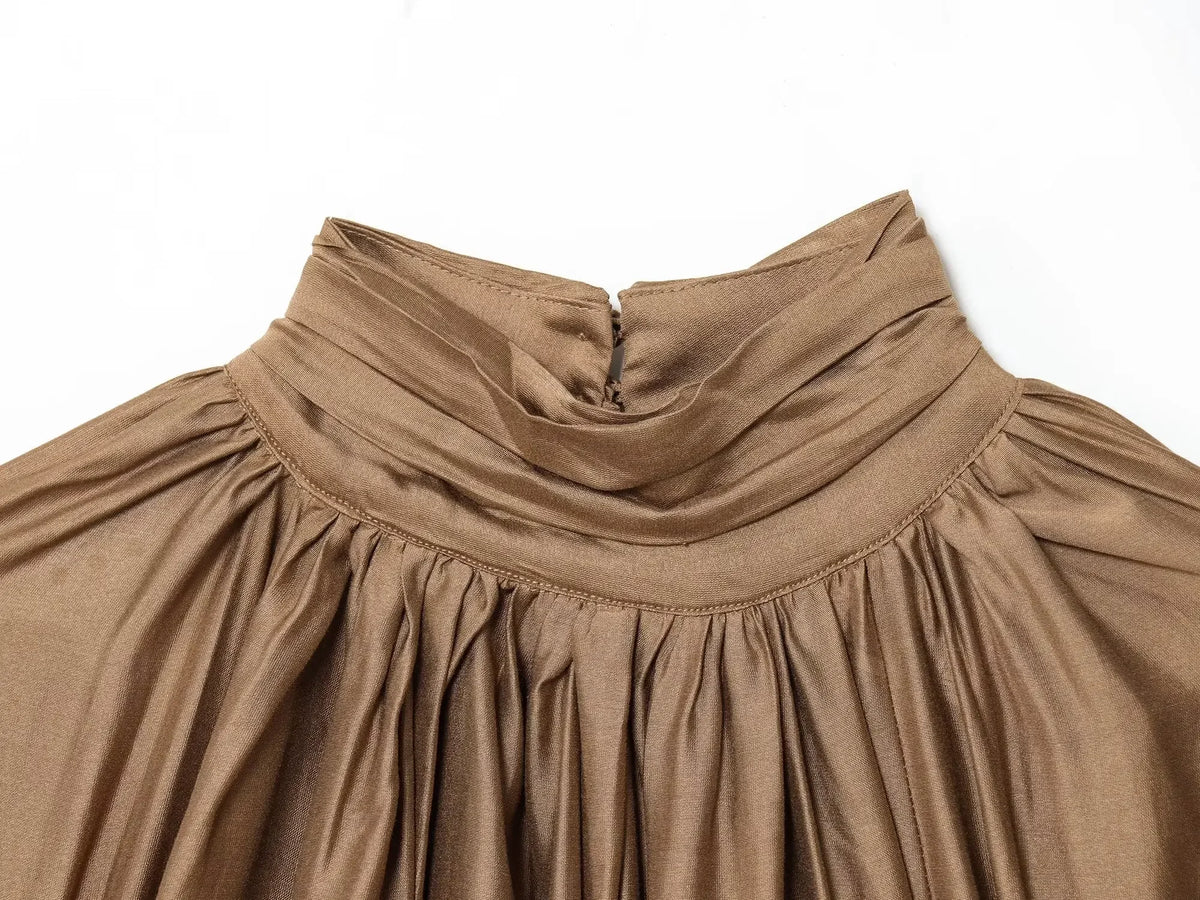 Women's Stand Collar Long Sleeve Blouse