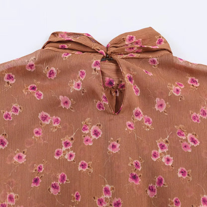 Women's Floral Bow Ruffle Blouse