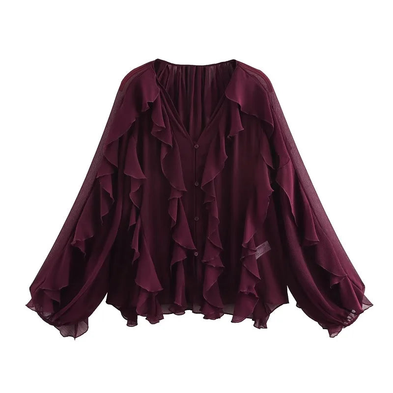 Women's Ruffle Sheer Blouse