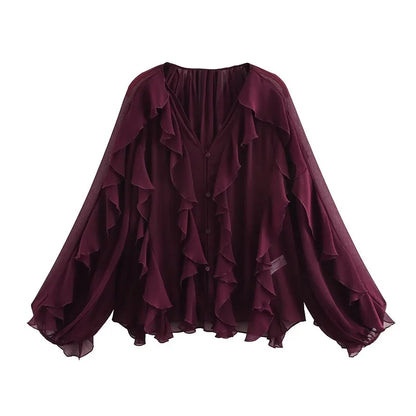 Women's Ruffle Sheer Blouse
