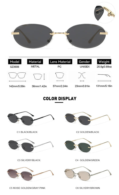 Unisex Y2K Rimless Oval Sunglasses