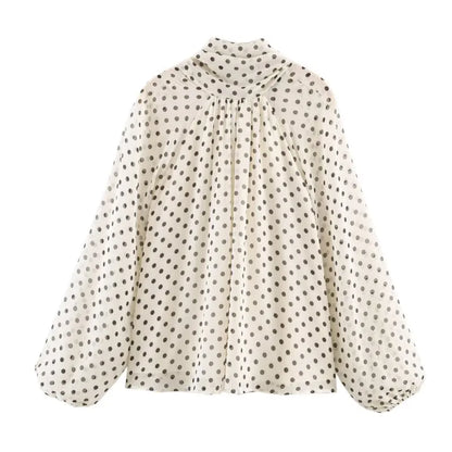 Women's Polka Dot High Neck Blouse