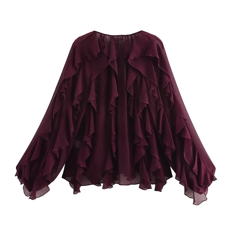 Women's Ruffle Sheer Blouse