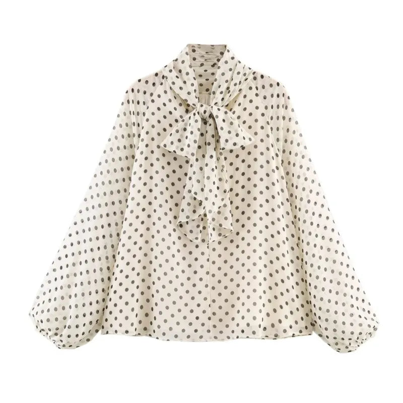 Women's Polka Dot High Neck Blouse