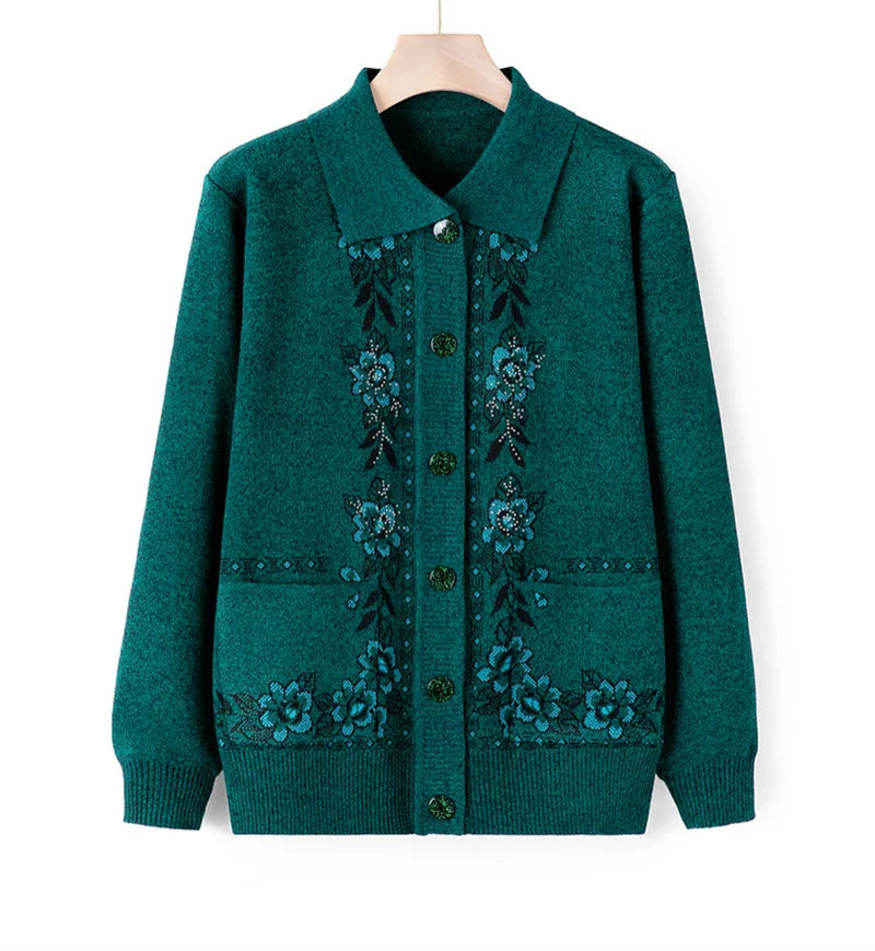 Women's Wool Knit Cardigan Jacket with Lapel Collar