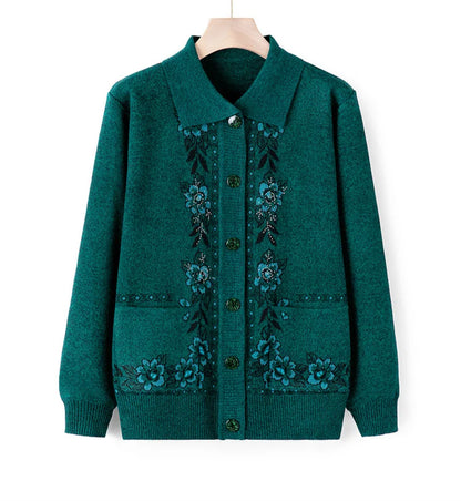 Women's Wool Knit Cardigan Jacket with Lapel Collar