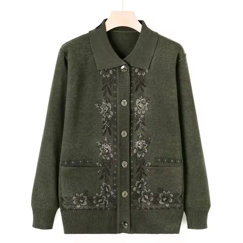 Women's Wool Knit Cardigan Jacket with Lapel Collar