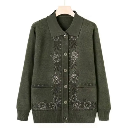Women's Wool Knit Cardigan Jacket with Lapel Collar
