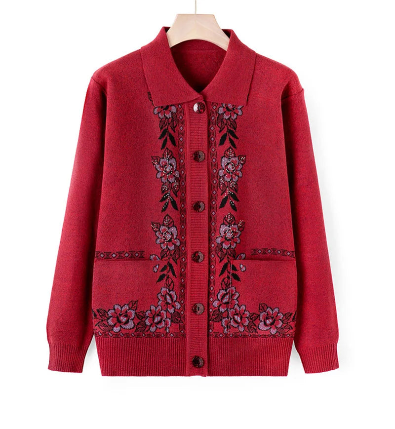 Women's Wool Knit Cardigan Jacket with Lapel Collar