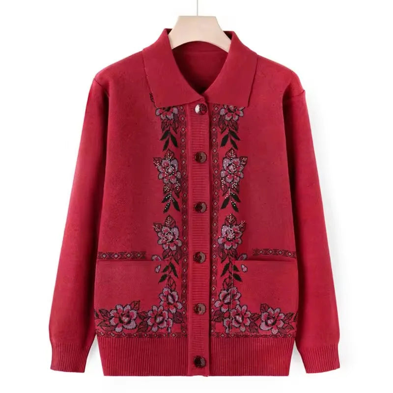 Women's Wool Knit Cardigan Jacket with Lapel Collar