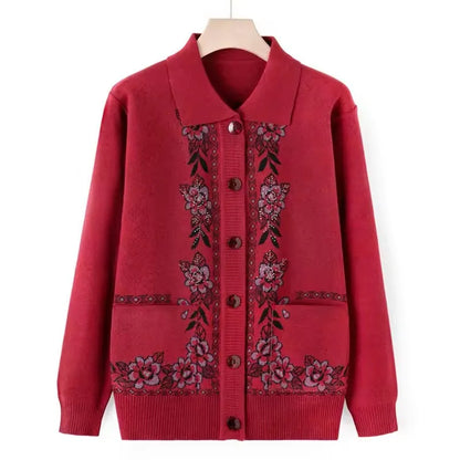 Women's Wool Knit Cardigan Jacket with Lapel Collar