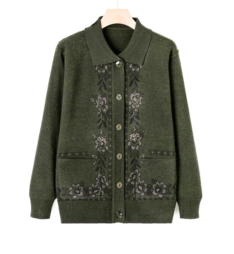 Women's Wool Knit Cardigan Jacket with Lapel Collar