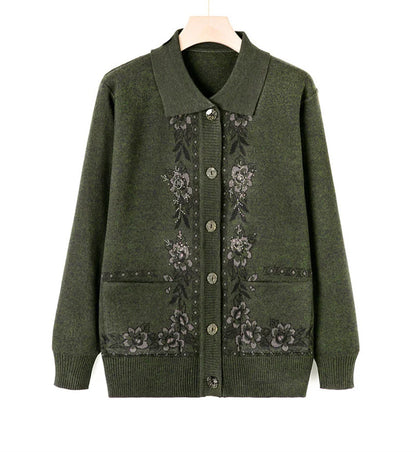 Women's Wool Knit Cardigan Jacket with Lapel Collar