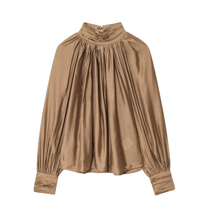 Women's Stand Collar Long Sleeve Blouse