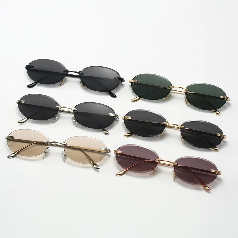 Unisex Y2K Rimless Oval Sunglasses