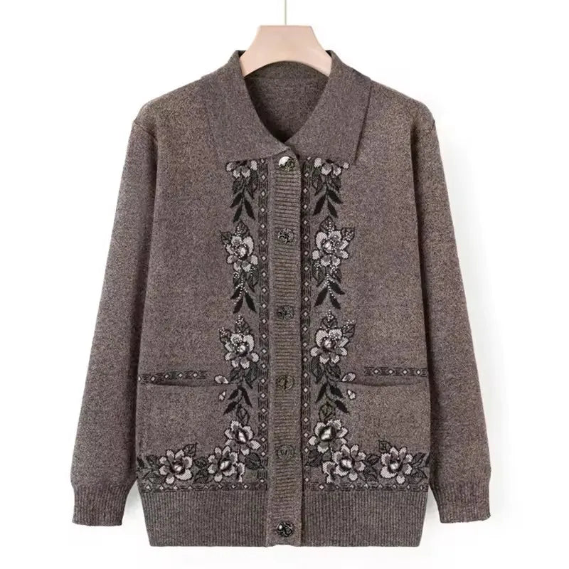 Women's Wool Knit Cardigan Jacket with Lapel Collar