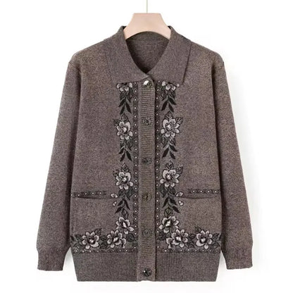Women's Wool Knit Cardigan Jacket with Lapel Collar