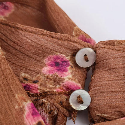 Women's Floral Bow Ruffle Blouse