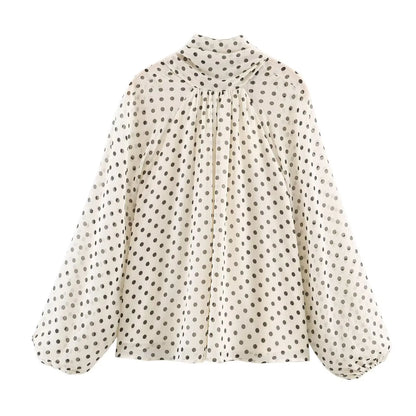 Women's Polka Dot High Neck Blouse