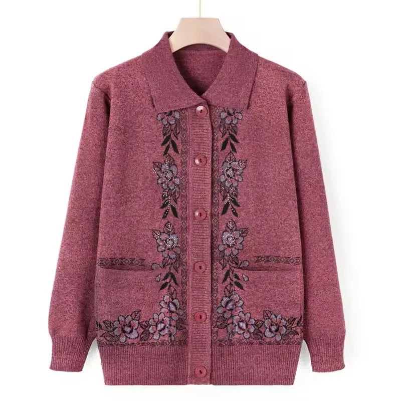Women's Wool Knit Cardigan Jacket with Lapel Collar