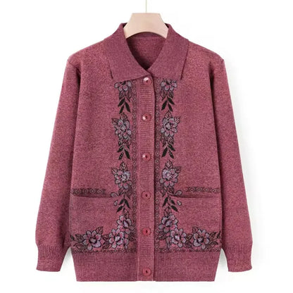 Women's Wool Knit Cardigan Jacket with Lapel Collar