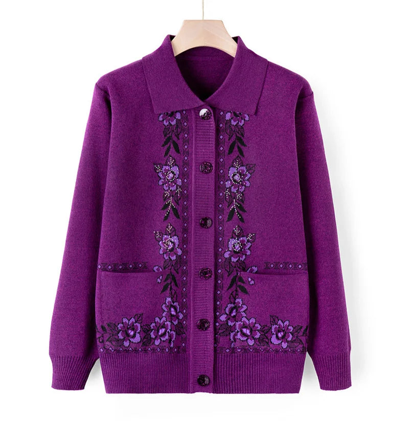Women's Wool Knit Cardigan Jacket with Lapel Collar
